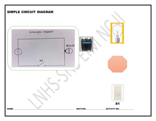 SIMPLE CIRCUIT DIAGRAM
S1
NAME: ____________________________________________________________________ SECTION:______________________ ACTIVITY NO:________________
 