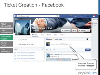 About
SimpleCRM
Lead
Management
Multichannel
Support
Advisor
Portal
Ticket Created in CRM
Other
Information
 