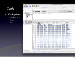 Tools
‣   SDB Explorer
    •   Win, Mac, OS X
    •   Linux
    •   $70




                         48
 