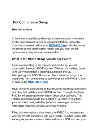 dot compliance /mcs-150 form efiling | PDF