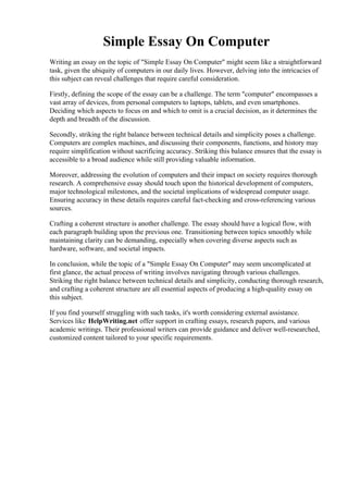 Simple Essay On Computer | PDF