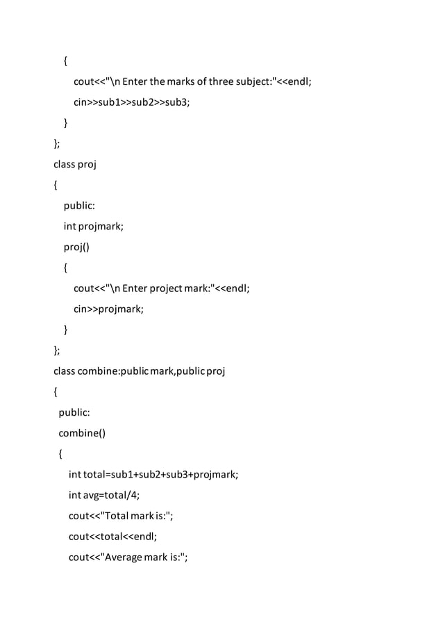 Simple example program for inheritance in c++ | PDF