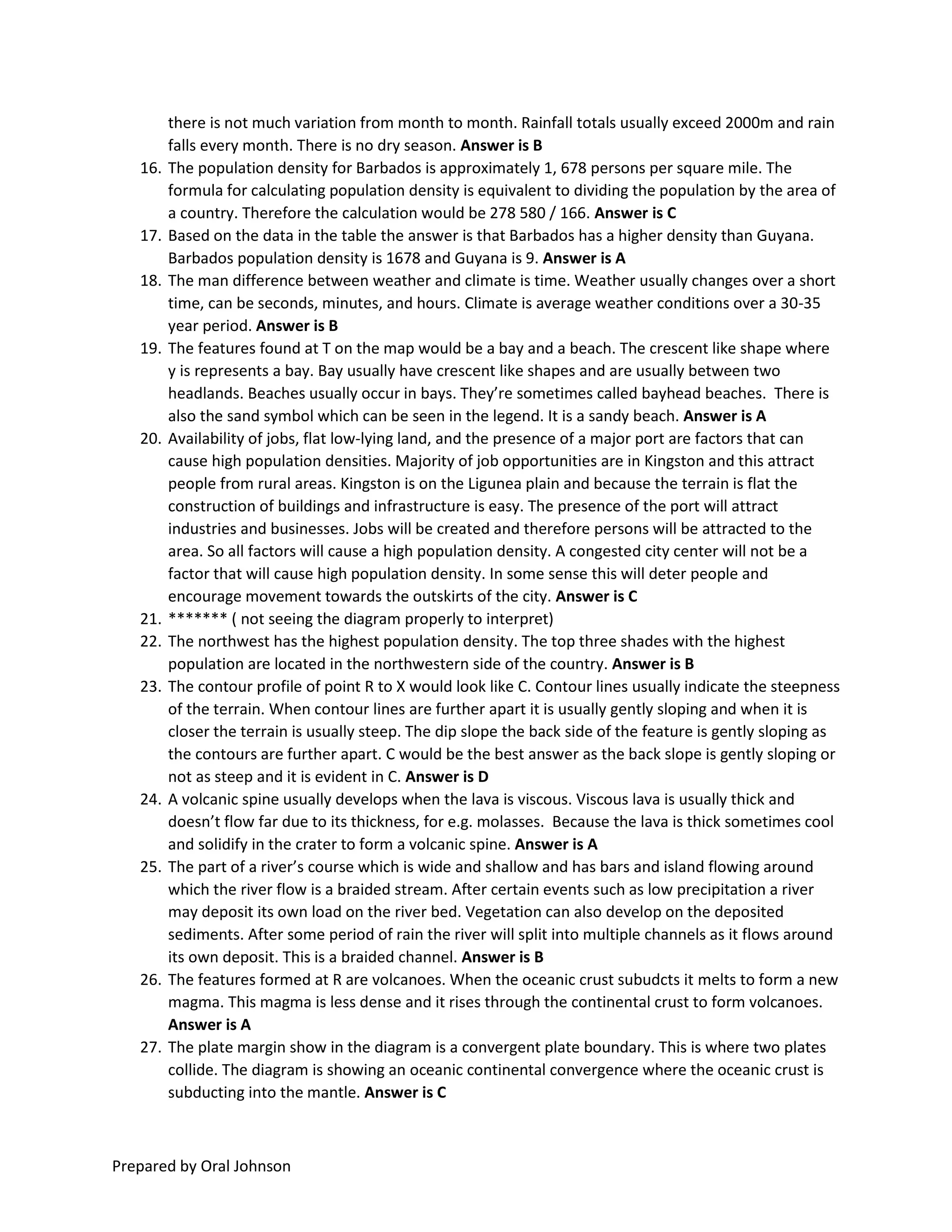 Simple explanations to CSEC geography 2012 multiple choice | PDF