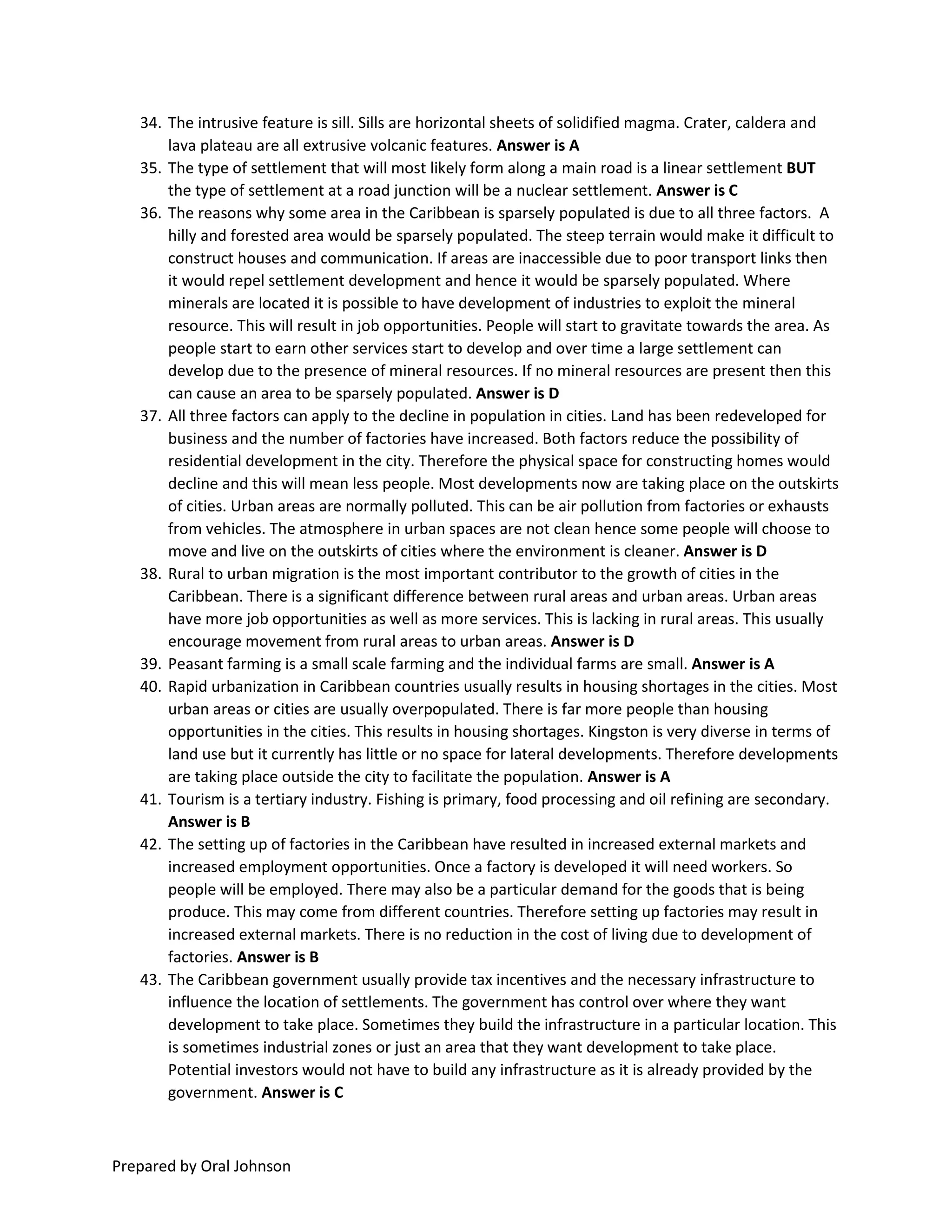 Simple explanations to Csec Geography 2014 multiple choice | PDF