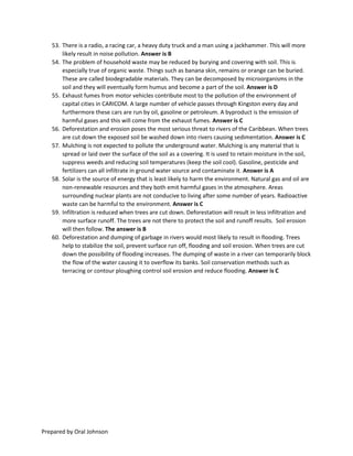 Simple explanations to CSEC Geography 2016 multiple choice | PDF