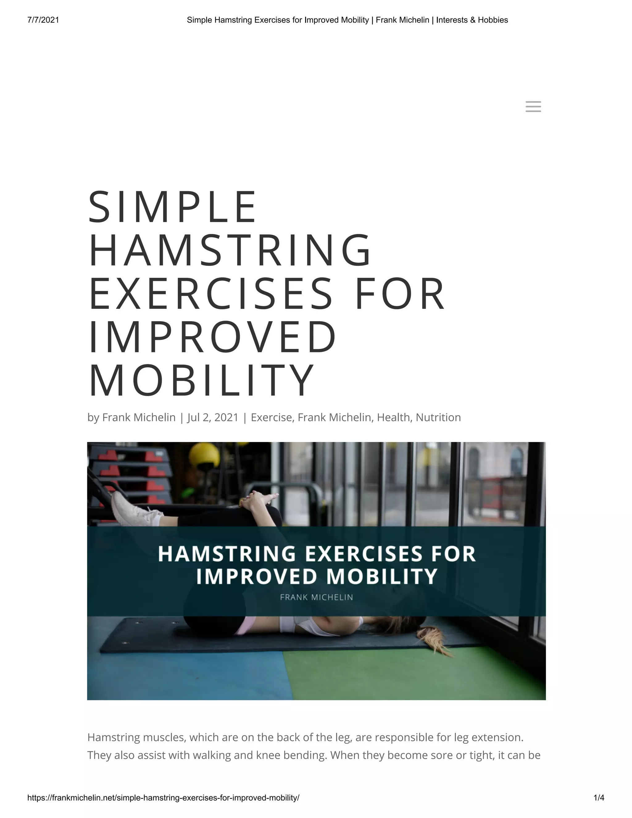 Simple Hamstring Exercises for Improved Mobility | PDF