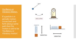 Oscillatory or
Vibratory Motion.
If a particle is in
periodic motion
moves back and
forth along a same
path then the
motion is said to be
‘Oscillatory or
Vibratory motion’.
VIBRATING
VIBRATING