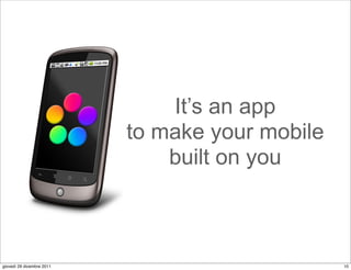 It’s an app
                           to make your mobile
                               built on you



giovedì 29 dicembre 2011                         10
 