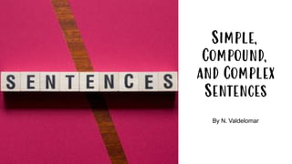 Simple,
Compound,
and Complex
Sentences
By N. Valdelomar
 