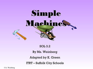 ©A. Weinberg
SimpleSimple
MachinesMachines
SOL 3.2
By Ms. Weinberg
Adapted by K. Green
ITRT – Suffolk City Schools
 