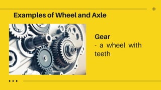 Examples of Wheel and Axle
Gear
- a wheel with
teeth
 