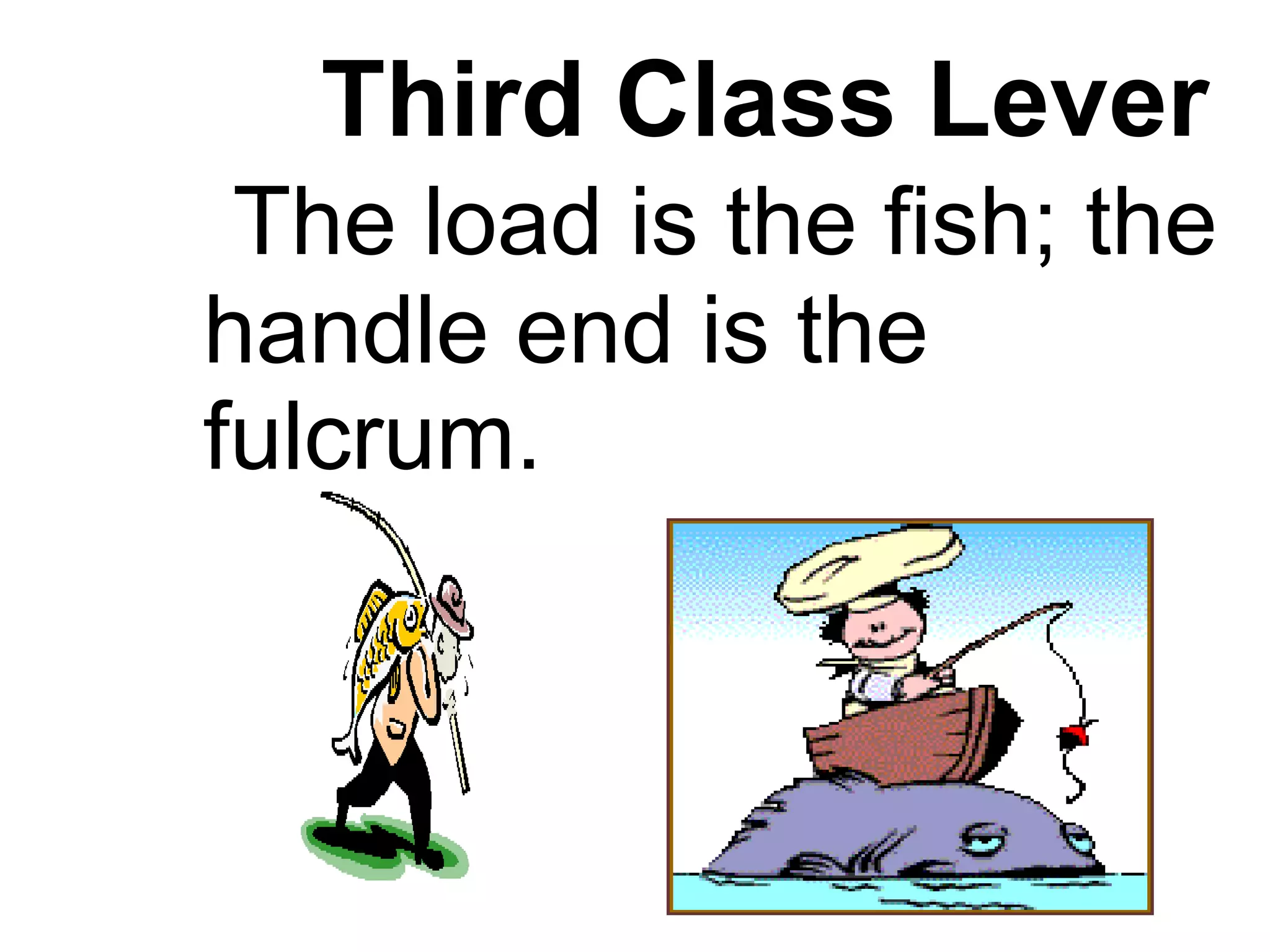 Third Class Lever    The load is the fish; the handle end is the fulcrum.  