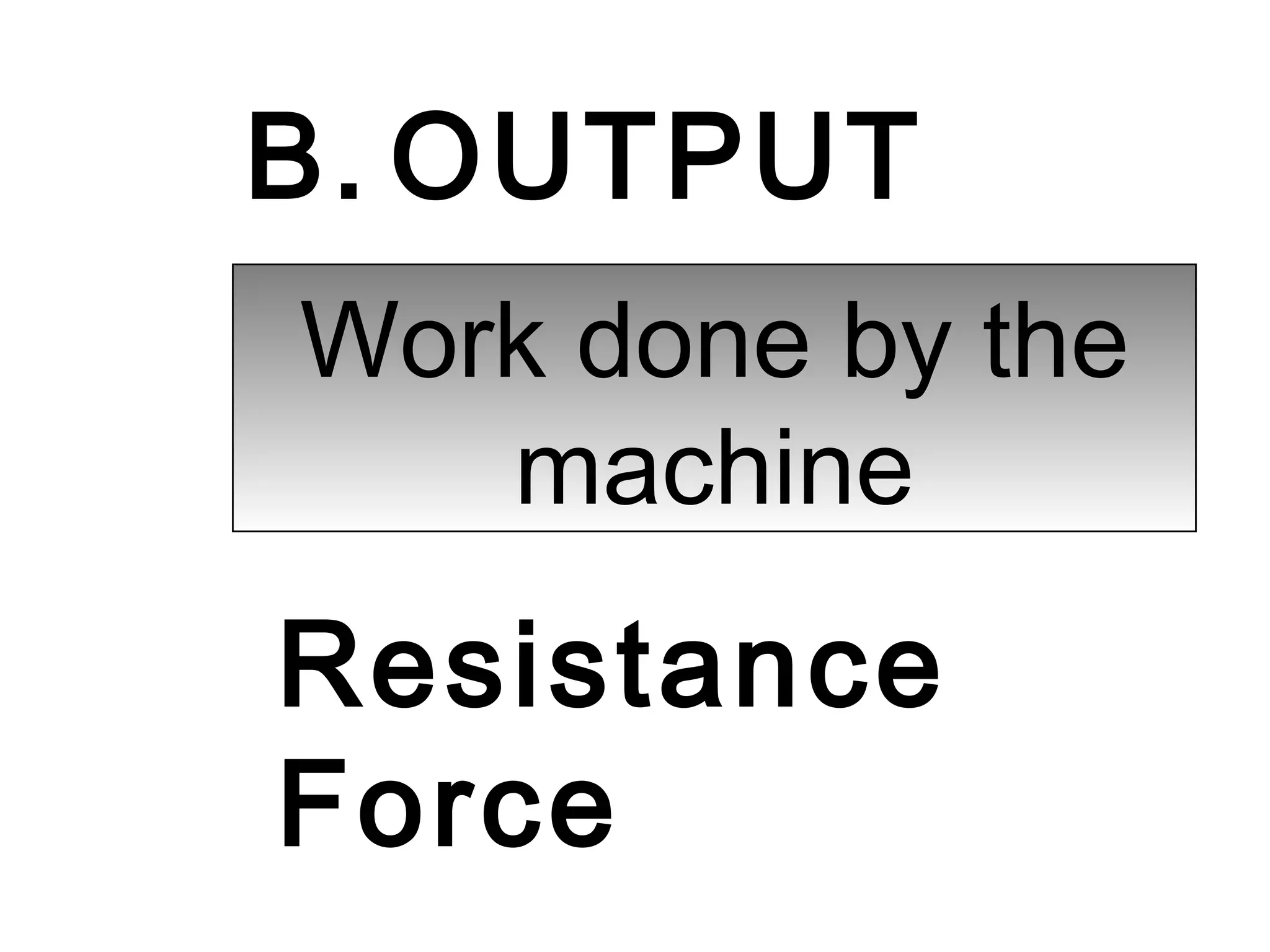 B.   OUTPUT Work done by the machine Resistance Force 