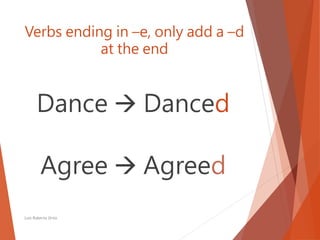 Verbs ending in –e, only add a –d
at the end
Dance  Danced
Agree  Agreed
Luis Roberto Ortiz
 