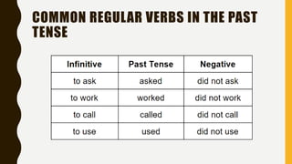 COMMON REGULAR VERBS IN THE PAST
TENSE
 