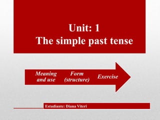 Unit: 1
The simple past tense
Estudiante: Diana Viteri
Exercise
Form
(structure)
Meaning
and use
 