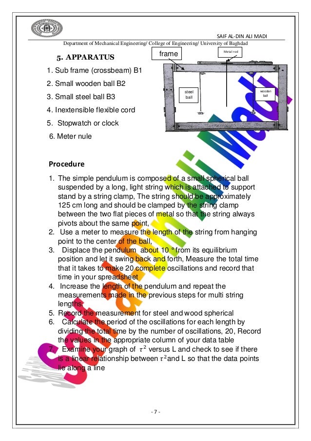 simple pendulum and compound pendulum vaibration u.o.b
