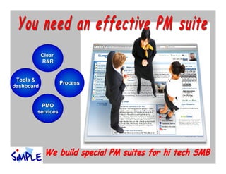 Clear
            R&R


 Tools &
                    Process
dashboard


          PMO
        services
 