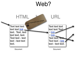 Web?
HTML http URL
Text text text
text text link
text. Text, text
text text, text.
Text text - text
text - text text
text....