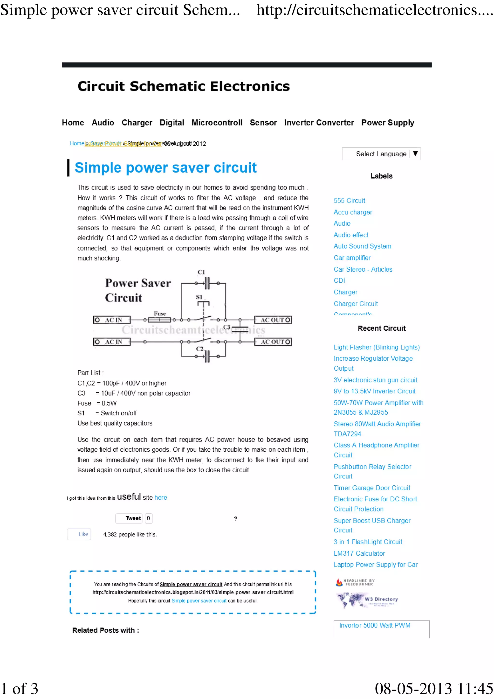 Simple power saver circuit schematic diagram | PDF