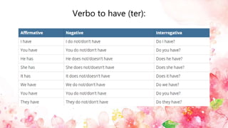 Verbo to have (ter):
 