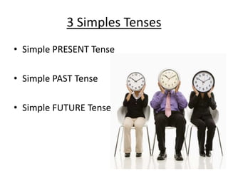 3 Simples Tenses
• Simple PRESENT Tense

• Simple PAST Tense

• Simple FUTURE Tense
 