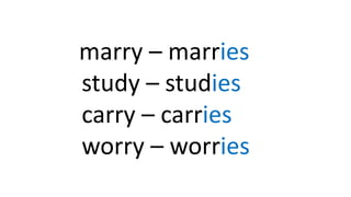marry – marries
study – studies
carry – carries
worry – worries
 