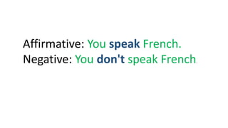Affirmative: You speak French.
Negative: You don't speak French.
 