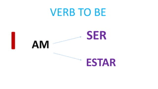 VERB TO BE
AM
SER
ESTAR
I
 