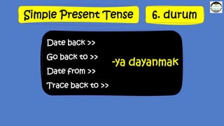 Simple Present Tense 6. durum
Date back >>
Go back to >>
Date from >>
Trace back to >>
-ya dayanmak
 