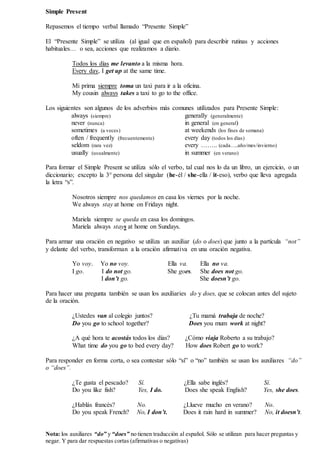 Simple Present
Repasemos el tiempo verbal llamado “Presente Simple”
El “Presente Simple” se utiliza (al igual que en españ...