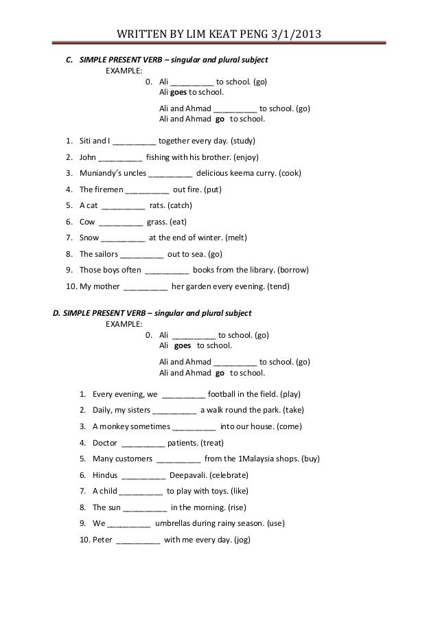 Simple Present Verb Exercise