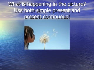What is happening in the picture? Use both simple present and present continuous! 