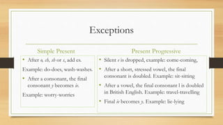 Present Progresive Exceptions Simple Present vs Present Progressive Tense | PPTX