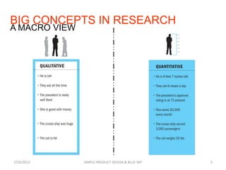 BIG CONCEPTS IN RESEARCH
7/29/2013 SIMPLE PRODUCT DESIGN & BLUE SKY 5
A MACRO VIEW
 