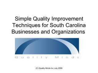 Simple Quality Improvement
Techniques for South Carolina
Businesses and Organizations




         (C) Quality Minds Inc July 2009
 
