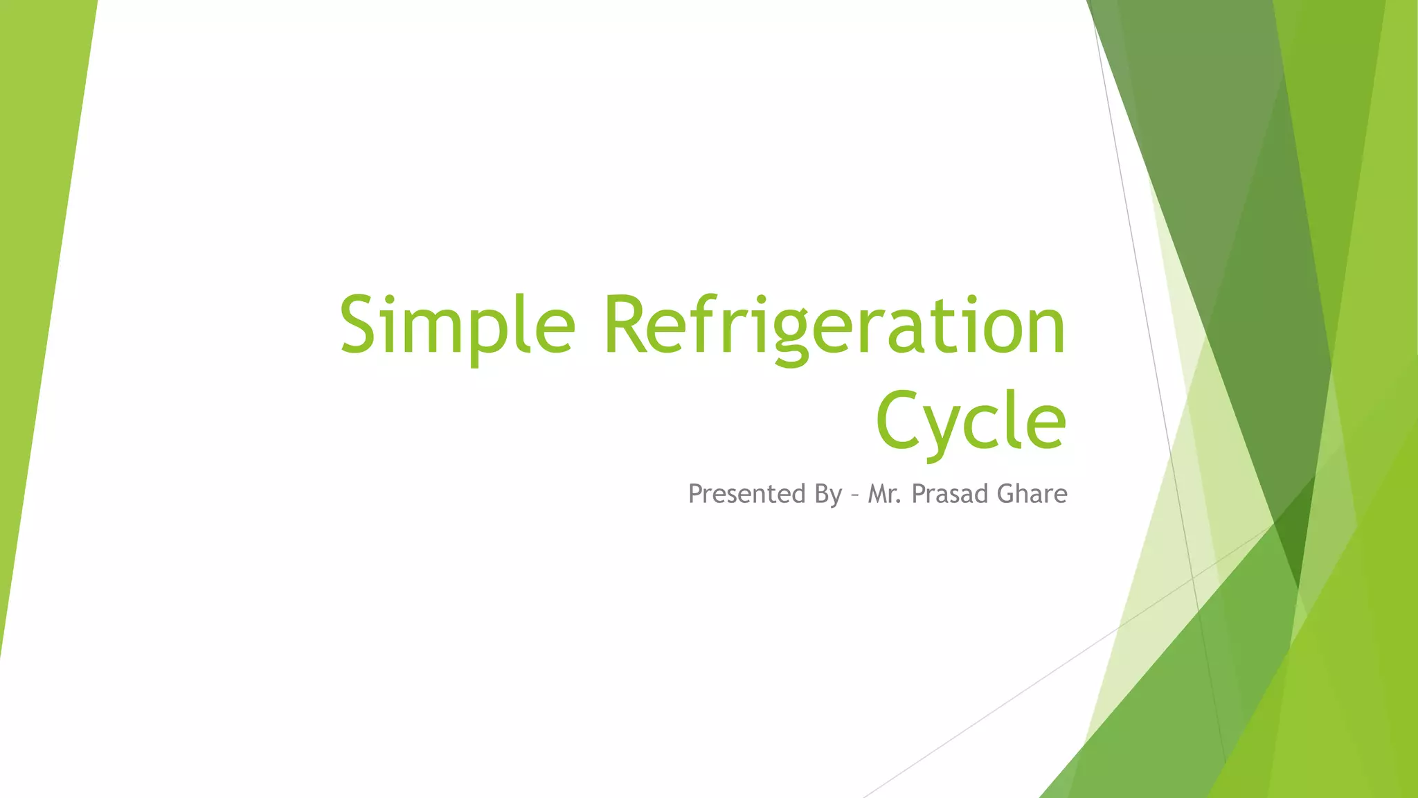 Simple Refrigeration
Cycle
Presented By – Mr. Prasad Ghare