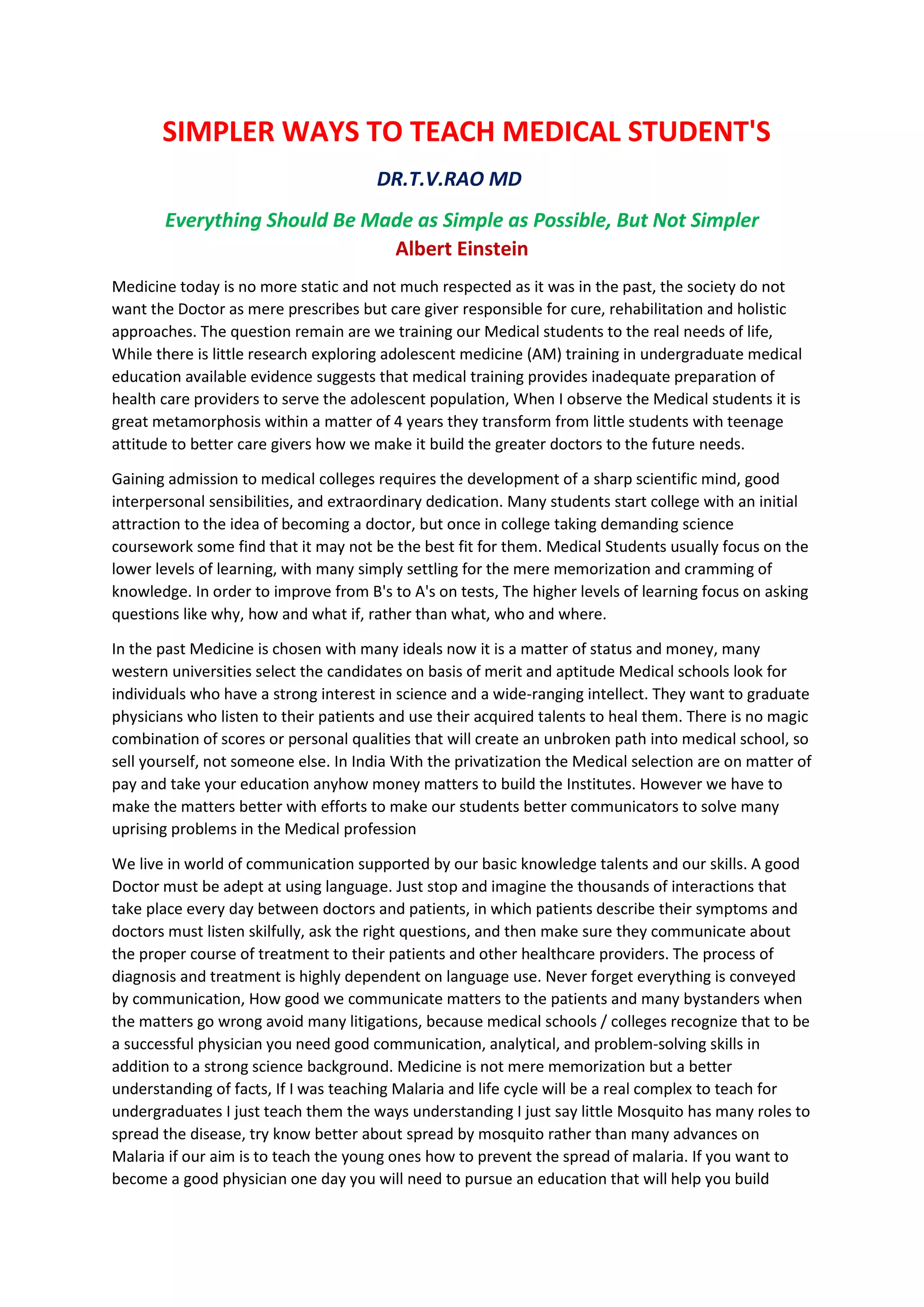 Simpler ways to teach medical student | PDF