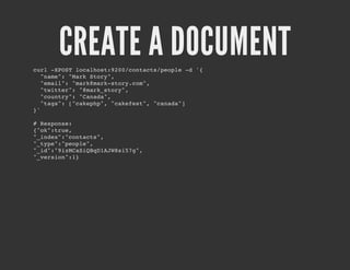 CREATE A DOCUMENT
cr -PS lclot90/otcspol - '
 ul XOT oahs:20cnat/epe d {
  "ae:"akSoy,
   nm" Mr tr"
  "mi" "akmr-tr.o"
   eal: mr@aksoycm,
  "wte" "mr_tr"
   titr: @aksoy,
  "onr" "aaa,
   cuty: Cnd"
  "as:[ckpp,"aeet,"aaa]
   tg" "aeh" ckfs" cnd"
}'

#Rsos:
  epne
{o"tu,
 "k:re
"idx:cnat"
 _ne""otcs,
"tp""epe,
 _ye:pol"
"i""iMaiBDAWs5g,
 _d:9zCSQq1J8i7"
"vrin:}
 _eso"1
 