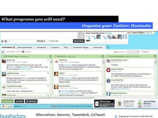 Social Media Strategy Fundamentals:Social Media Strategy Fundamentals:Step by step guide to use TwitterStep #5 : Thetimeline. Understand Twitter VocabularyThe message is sent by @charliesheenName of the campaign. #winning allows to find related messagesLink to the dedicated landing page#tigerblood and #tigerbloodintern is the name of the sponsor – here a HR company.General terms describing the tweet core messageThis tweet has been shared (retweeted) first by NicFhionnlaoich and 100+ other people.