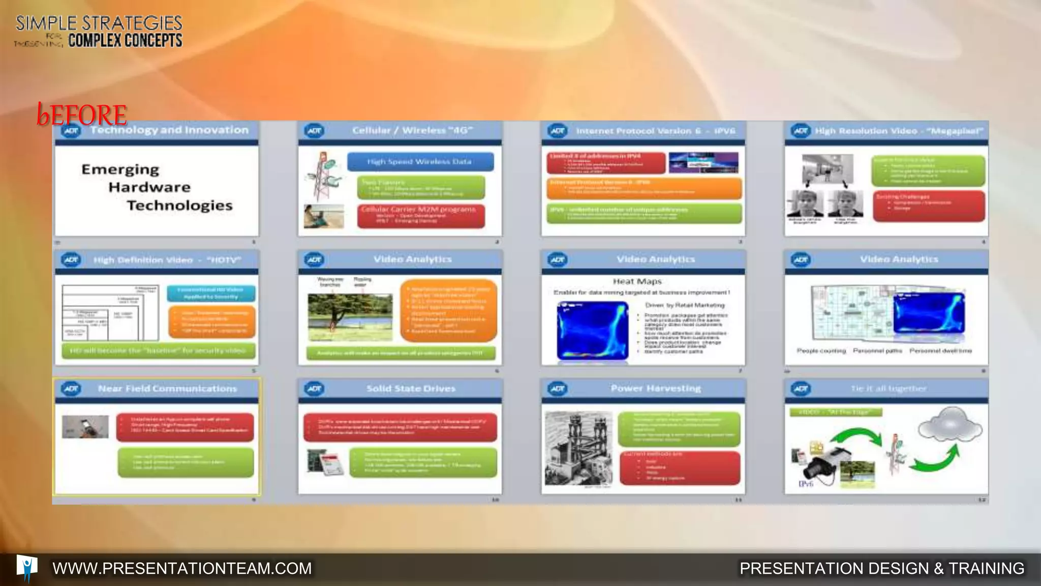 PRESENTATION DESIGN & TRAININGWWW.PRESENTATIONTEAM.COM
bEFORE
 