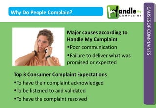 CAUSES OF COMPLAINTS
Why Do People Complain?


                      Major causes according to
                      Handl...