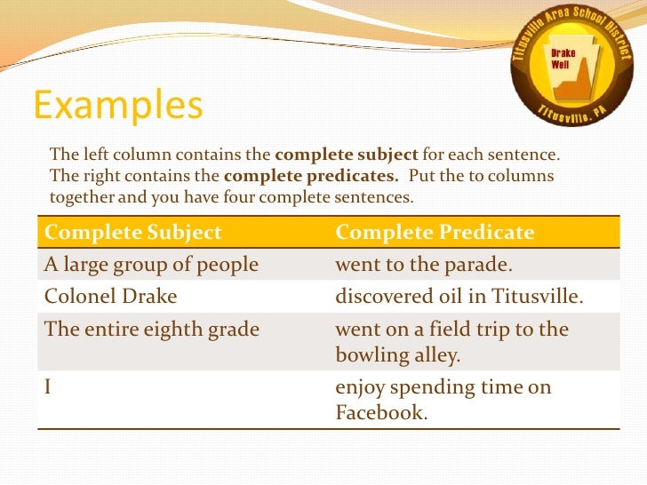 Complete Subject And Complete Predicates Complete Subject And Complete Predicates