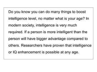 Simple Tips to Boost Intelligence Level and Become Genius | PPTX
