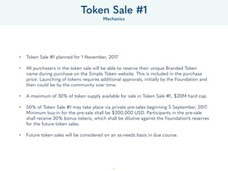 52
• Token Sale #1 planned for 1 November, 2017. 
• All purchasers in the token sale will be able to reserve their unique ...