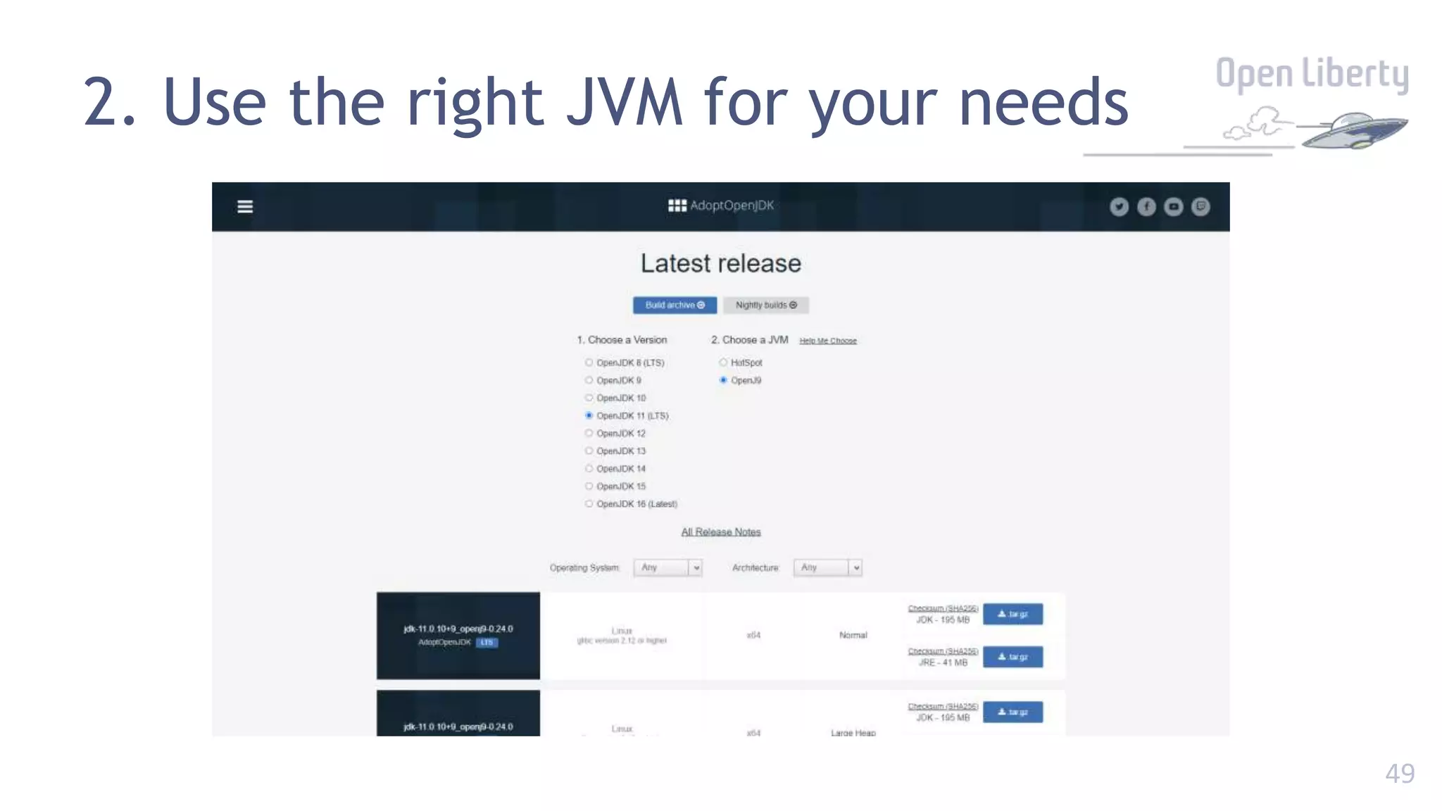 49
2. Use the right JVM for your needs
 