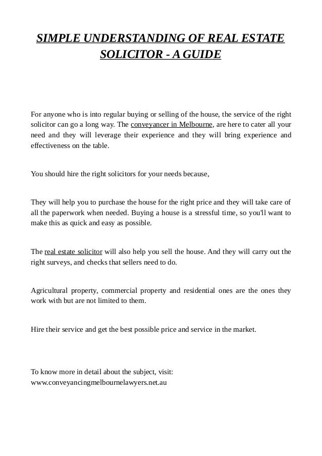 Simple understanding of real estate solicitor a guide
