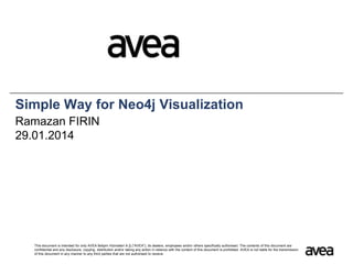 Simple Way for Neo4j Visualization
Ramazan FIRIN
29.01.2014

This document is intended for only AVEA İletişim Hizmetleri A.Ş.("AVEA"), its dealers, employees and/or others specifically authorised. The contents of this document are
confidential and any disclosure, copying, distribution and/or taking any action in reliance with the content of this document is prohibited. AVEA is not liable for the transmission
of this document in any manner to any third parties that are not authorised to receive.

 