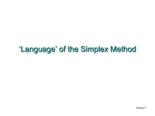 ‘Language’ of the Simplex Method




                               Simplex-7
 