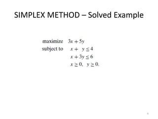 SIMPLEX METHOD – Solved Example
6
 